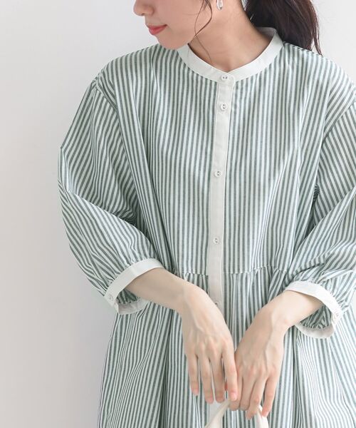 rps（アールピーエス）の「バンドカラー７分袖シャツワンピース（シャツワンピース・レディース・ブラック/ネイビー/ブルー/グリーン/ブラック系その他2・フリー）」の9枚目の写真