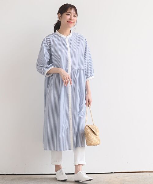 rps（アールピーエス）の「バンドカラー７分袖シャツワンピース（シャツワンピース・レディース・ブラック/ネイビー/ブルー/グリーン/ブラック系その他2・フリー）」の20枚目の写真