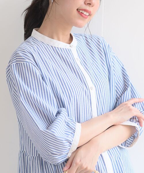 rps（アールピーエス）の「バンドカラー７分袖シャツワンピース（シャツワンピース・レディース・ブラック/ネイビー/ブルー/グリーン/ブラック系その他2・フリー）」の10枚目の写真