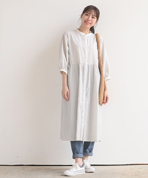 rps（アールピーエス）の「バンドカラー７分袖シャツワンピース（シャツワンピース・レディース・ブラック/ネイビー/ブルー/グリーン/ブラック系その他2・フリー）」の21枚目の写真