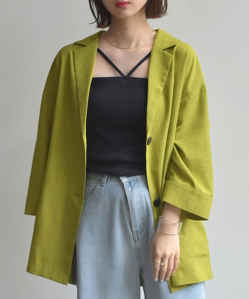 RETRO GIRL（レトロガール）の「麻ライクジャケットシャツ（シャツ/ブラウス・レディース・ブラック/ブラウン/グリーン/ナチュラル・FREE）」の4枚目の写真