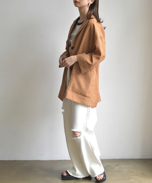 RETRO GIRL（レトロガール）の「麻ライクジャケットシャツ（シャツ/ブラウス・レディース・ブラック/ブラウン/グリーン/ナチュラル・FREE）」の8枚目の写真