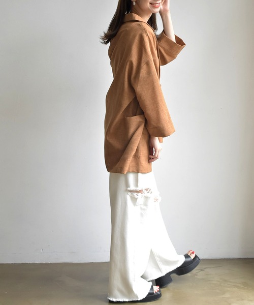 RETRO GIRL（レトロガール）の「麻ライクジャケットシャツ（シャツ/ブラウス・レディース・ブラック/ブラウン/グリーン/ナチュラル・FREE）」の9枚目の写真