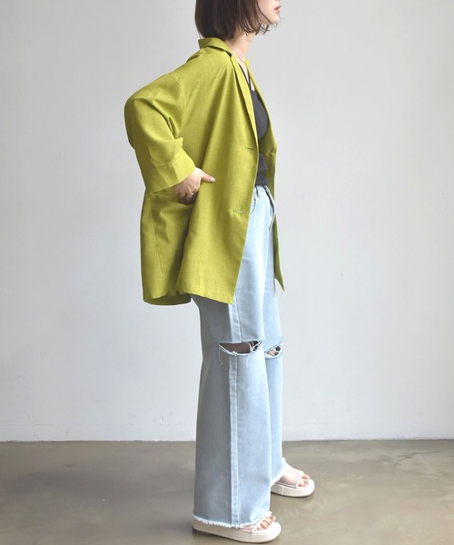 RETRO GIRL（レトロガール）の「麻ライクジャケットシャツ（シャツ/ブラウス・レディース・ブラック/ブラウン/グリーン/ナチュラル・FREE）」の15枚目の写真