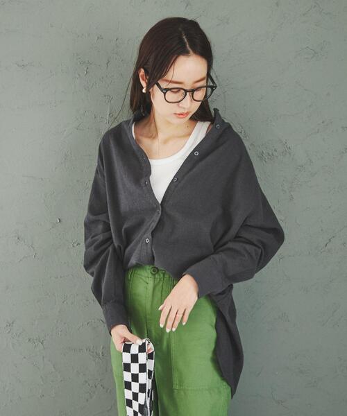 coen(コーエン)の「ウィンターリネンバンドカラーシャツ(シャツ/ブラウス・レディース・モカ/オフホワイト/ダークグレー・L/M)」の9枚目の写真