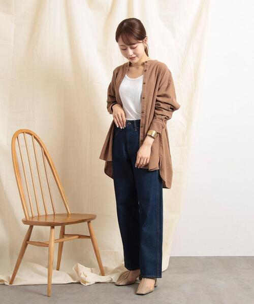 coen(コーエン)の「ウィンターリネンバンドカラーシャツ(シャツ/ブラウス・レディース・モカ/オフホワイト/ダークグレー・L/M)」の14枚目の写真