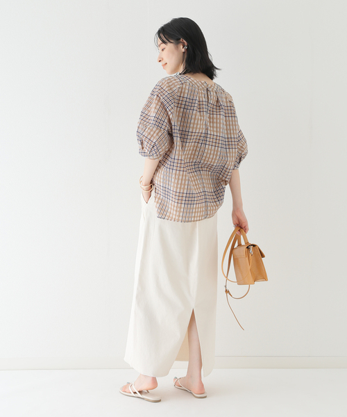 B.C STOCK(ベーセーストック)の「シアーチェックブラウス(シャツ/ブラウス・レディース・ベージュ/グリーン系その他/グリーン/パープル・FREE)」の6枚目の写真