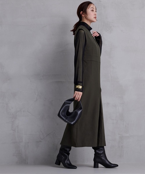 UR'S（ユアーズ）の「キーネックフロントタックジャンパースカート（ワンピース・レディース・ライトベージュ/チャコール/ブラック/ライトグレー・L/S/M）」の7枚目の写真