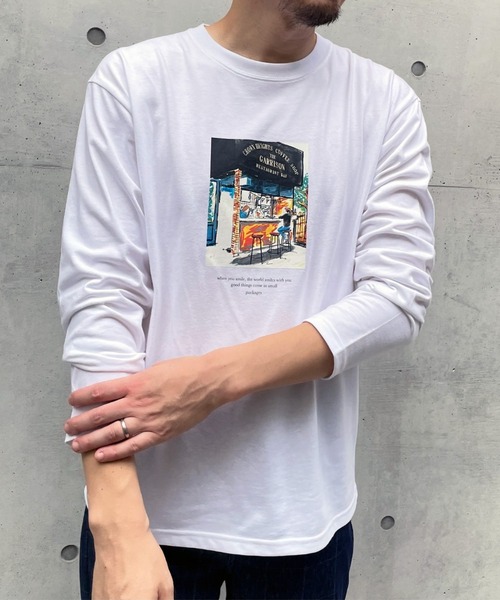 ikka(イッカ)の「ペインティングプリントロンT(Tシャツ/カットソー・メンズ・ライトグレー/ホワイト/ブラック・M/L/XL)」の1枚目の写真