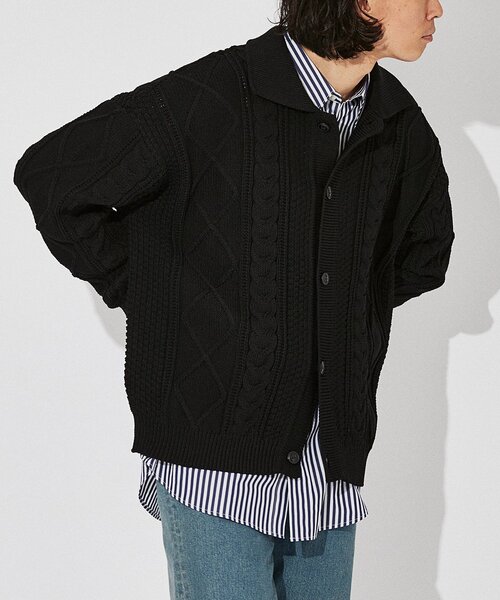 EDIFICE(エディフィス)の「スポンディッシュ リラックス ケーブル ニット カーディガン(カーディガン/ボレロ・メンズ・ブラック/ネイビー/レッド/カーキ/アイボリー・SMALL/MEDIUM/LARGE)」の9枚目の写真