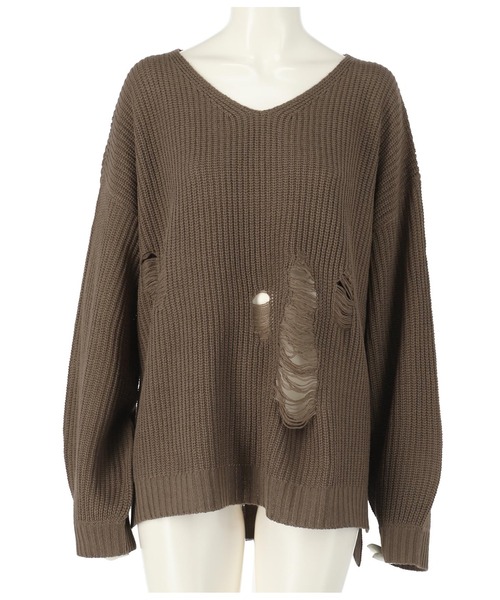 ANAP(アナップ)の「ダメージ畦ニットトップスセーター(ニット/セーター・レディース・ブラック/グレー/ブラウン・FREE)」の11枚目の写真