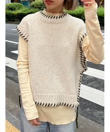 BLACK BY MOUSSY | hand knit stitch vest(ハンドニットステッチベスト)(ベスト)