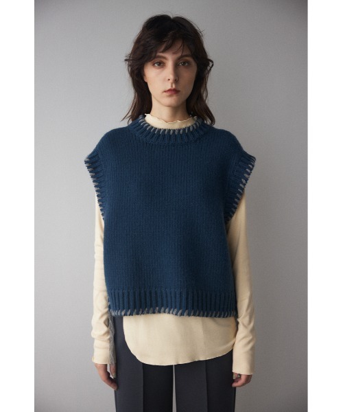 BLACK BY MOUSSY（ブラックバイマウジー）の「hand knit stitch vest（ハンドニットステッチベスト）（ベスト・レディース・カーキ/ブルー/オフホワイト・FREE）」の5枚目の写真