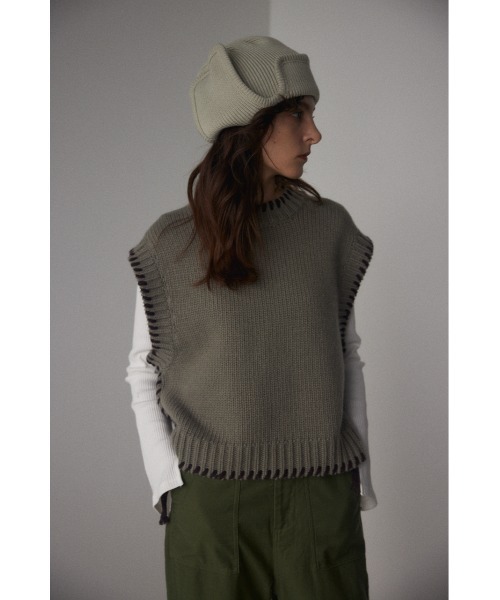 BLACK BY MOUSSY（ブラックバイマウジー）の「hand knit stitch vest（ハンドニットステッチベスト）（ベスト・レディース・カーキ/ブルー/オフホワイト・FREE）」の12枚目の写真