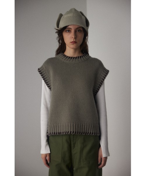 BLACK BY MOUSSY（ブラックバイマウジー）の「hand knit stitch vest（ハンドニットステッチベスト）（ベスト・レディース・カーキ/ブルー/オフホワイト・FREE）」の14枚目の写真