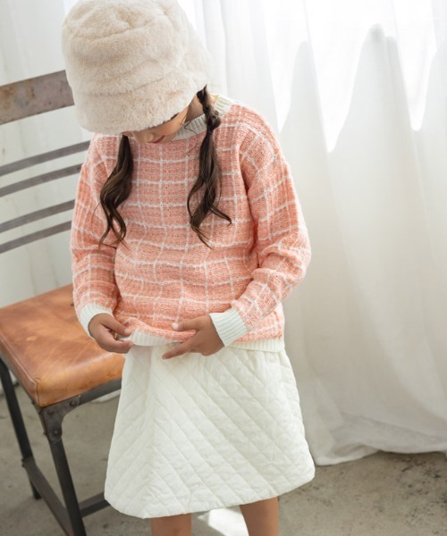 lulpini（ルルピー二）の「[lulpini]チェックニットプルオーバー（ニット/セーター・キッズ・ブルー系その他/ピンク系その他/ホワイト×ネイビー・S/M/L）」の6枚目の写真