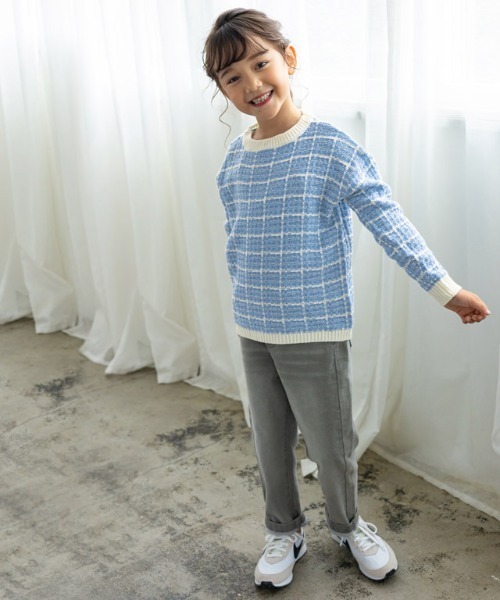 lulpini（ルルピー二）の「[lulpini]チェックニットプルオーバー（ニット/セーター・キッズ・ブルー系その他/ピンク系その他/ホワイト×ネイビー・S/M/L）」の8枚目の写真
