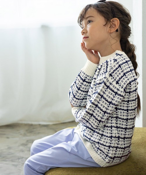 lulpini（ルルピー二）の「[lulpini]チェックニットプルオーバー（ニット/セーター・キッズ・ブルー系その他/ピンク系その他/ホワイト×ネイビー・S/M/L）」の11枚目の写真