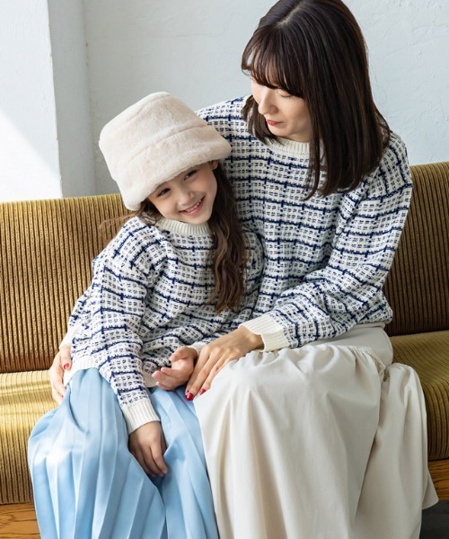 lulpini（ルルピー二）の「[lulpini]チェックニットプルオーバー（ニット/セーター・キッズ・ブルー系その他/ピンク系その他/ホワイト×ネイビー・S/M/L）」の12枚目の写真
