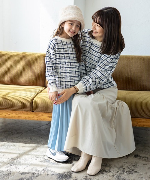 lulpini（ルルピー二）の「[lulpini]チェックニットプルオーバー（ニット/セーター・キッズ・ブルー系その他/ピンク系その他/ホワイト×ネイビー・S/M/L）」の13枚目の写真