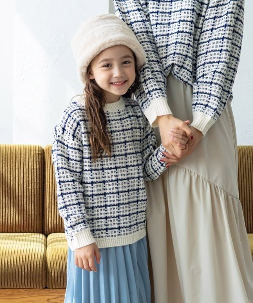 lulpini（ルルピー二）の「[lulpini]チェックニットプルオーバー（ニット/セーター・キッズ・ブルー系その他/ピンク系その他/ホワイト×ネイビー・S/M/L）」の14枚目の写真