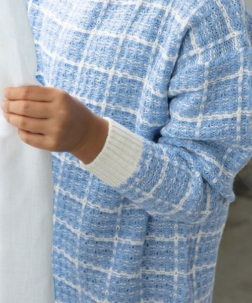 lulpini（ルルピー二）の「[lulpini]チェックニットプルオーバー（ニット/セーター・キッズ・ブルー系その他/ピンク系その他/ホワイト×ネイビー・S/M/L）」の16枚目の写真