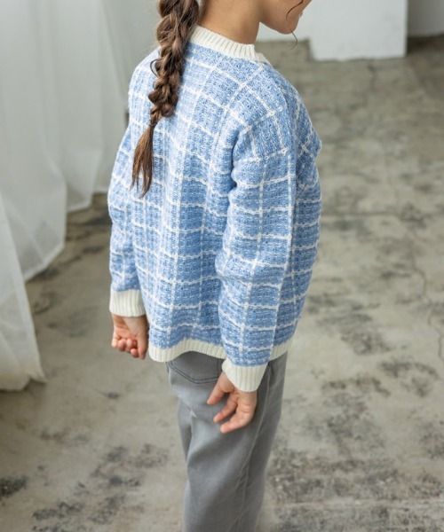 lulpini（ルルピー二）の「[lulpini]チェックニットプルオーバー（ニット/セーター・キッズ・ブルー系その他/ピンク系その他/ホワイト×ネイビー・S/M/L）」の18枚目の写真