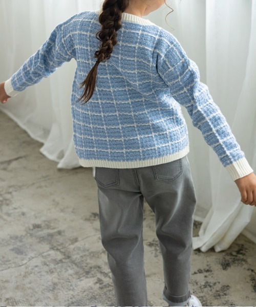 lulpini（ルルピー二）の「[lulpini]チェックニットプルオーバー（ニット/セーター・キッズ・ブルー系その他/ピンク系その他/ホワイト×ネイビー・S/M/L）」の19枚目の写真