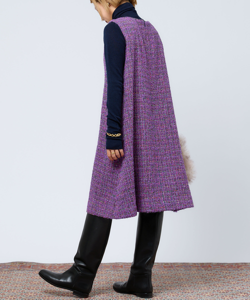 IENA LA BOUCLE カラーツィードVネックワンピース