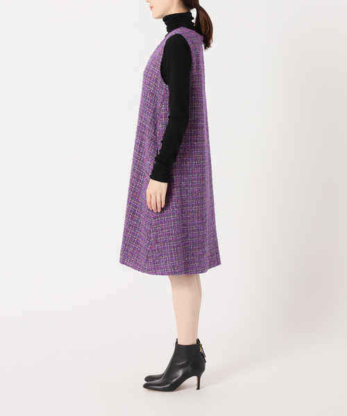 IENA LA BOUCLE カラーツィードVネックワンピース IENA LA BOUCLE カラーツィードVネックワンピース
