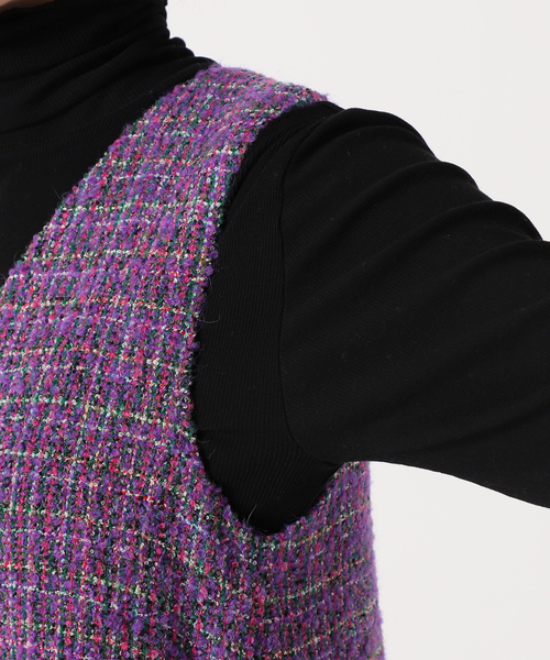 IENA LA BOUCLE カラーツィードVネックワンピース