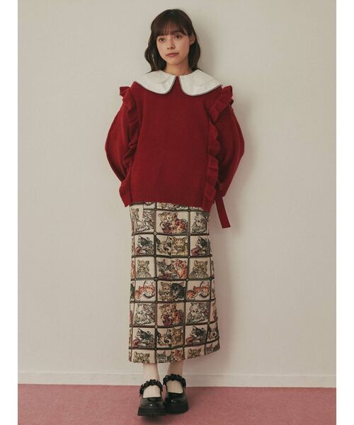 merry jenny（メリージェニー）の「サイドリボンニット（ニット/セーター・レディース・レッド/アイボリー・FREE）」の9枚目の写真