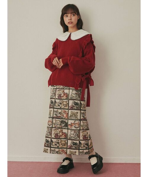 merry jenny（メリージェニー）の「サイドリボンニット（ニット/セーター・レディース・レッド/アイボリー・FREE）」の10枚目の写真