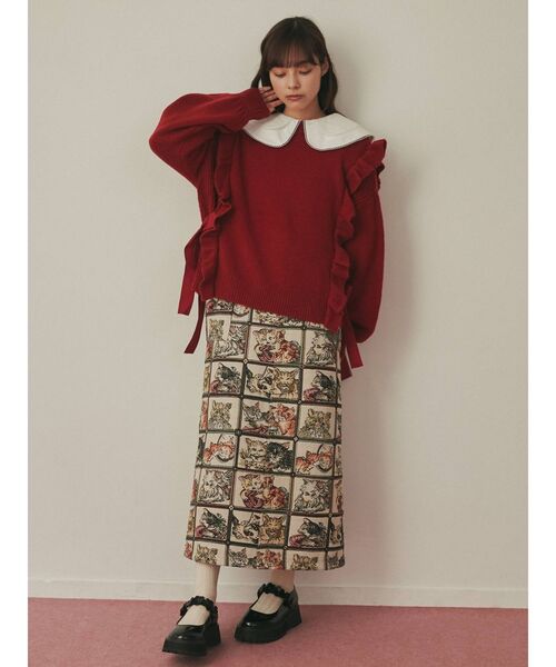 merry jenny（メリージェニー）の「サイドリボンニット（ニット/セーター・レディース・レッド/アイボリー・FREE）」の11枚目の写真