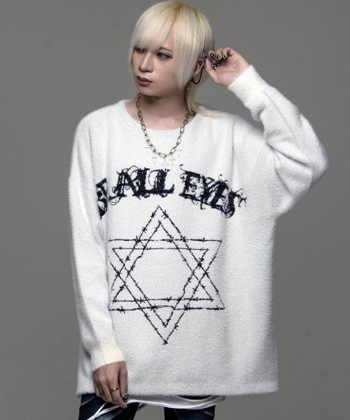 CIVARIZE（シヴァーライズ）の「『CIVARIZE/シヴァーライズ』フェザーヤーンデザインクルーネックニット（ニット/セーター・メンズ・ブラック/ホワイト・FREE）」の6枚目の写真