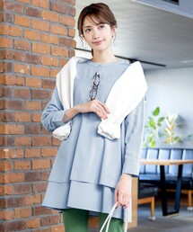【洗える】レイヤードヘムシャツチュニックブラウス
