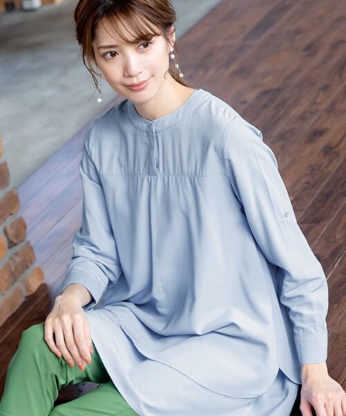 Tiaclasse（ティアクラッセ）の「【洗える】レイヤードヘムシャツチュニックブラウス（シャツ/ブラウス・レディース・オレンジ/オフホワイト/ラベンダー/サックスブルー・XXL/XL）」の5枚目の写真