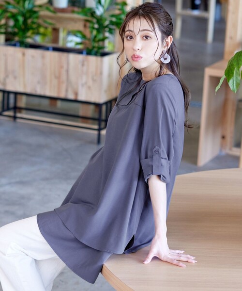 Tiaclasse（ティアクラッセ）の「【洗える】レイヤードヘムシャツチュニックブラウス（シャツ/ブラウス・レディース・オレンジ/オフホワイト/ラベンダー/サックスブルー・XXL/XL）」の10枚目の写真