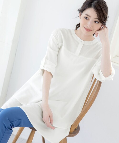 Tiaclasse（ティアクラッセ）の「【洗える】レイヤードヘムシャツチュニックブラウス（シャツ/ブラウス・レディース・オレンジ/オフホワイト/ラベンダー/サックスブルー・XXL/XL）」の13枚目の写真