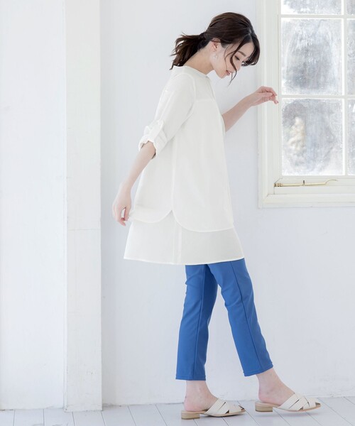 Tiaclasse（ティアクラッセ）の「【洗える】レイヤードヘムシャツチュニックブラウス（シャツ/ブラウス・レディース・オレンジ/オフホワイト/ラベンダー/サックスブルー・XXL/XL）」の7枚目の写真