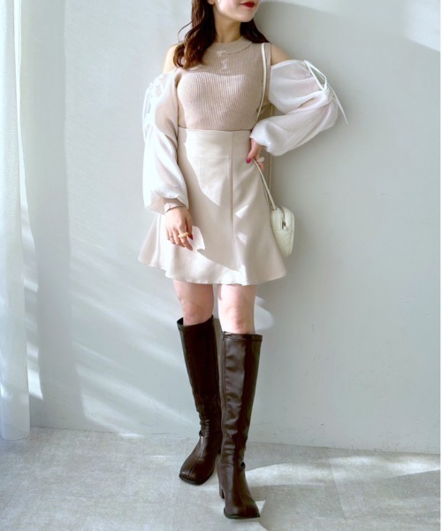 OLIVE des OLIVE（オリーブデオリーブ）の「袖異素材くしゅっとリボンニット（ニット/セーター・レディース・ライトグレー/ベージュ/ミント/オフホワイト・FREE）」の8枚目の写真