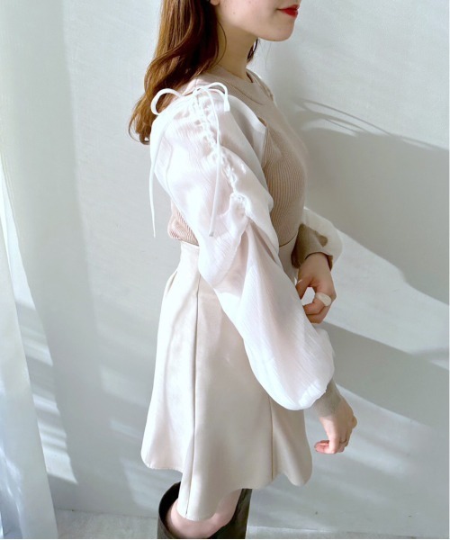 OLIVE des OLIVE（オリーブデオリーブ）の「袖異素材くしゅっとリボンニット（ニット/セーター・レディース・ライトグレー/ベージュ/ミント/オフホワイト・FREE）」の16枚目の写真