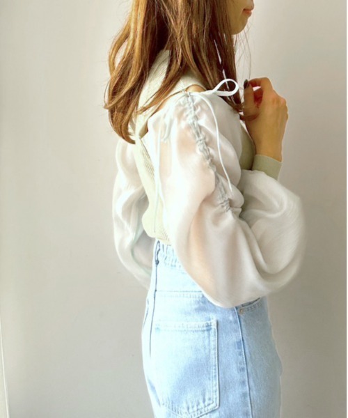 OLIVE des OLIVE（オリーブデオリーブ）の「袖異素材くしゅっとリボンニット（ニット/セーター・レディース・ライトグレー/ベージュ/ミント/オフホワイト・FREE）」の17枚目の写真