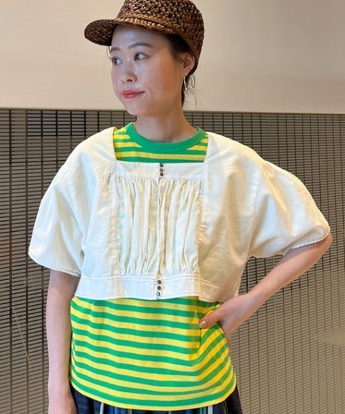 BEAMS BOY（ビームスボーイ）の「BEAMS BOY / バインダー ボーダーTシャツ 23SS（Tシャツ/カットソー・レディース・オレンジ/グリーン/ブラック/ブルー・1/2）」の5枚目の写真