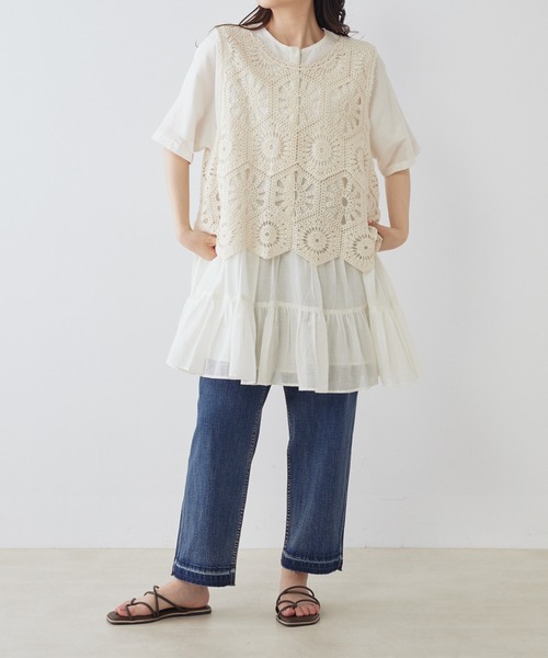 PUAL CE CIN（ピュアルセシン）の「カギ針編み風ベスト（ベスト・レディース・ブラック/ナチュラル・FREE）」の8枚目の写真