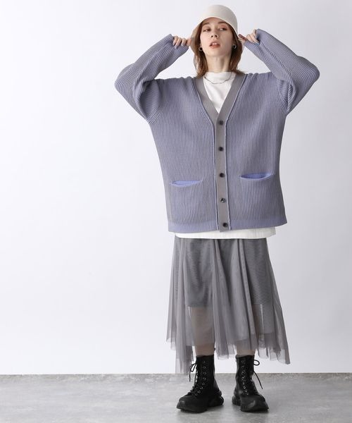 JEANASIS（ジーナシス）の「2WAYプレーティングアゼVカーディガン/189223（カーディガン/ボレロ・レディース・ホワイト系その他/グレー系その他/グリーン系その他/オレンジ系その他・FREE）」の6枚目の写真