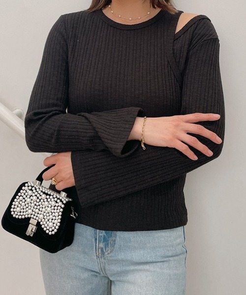 Vicente（ヴィセンテ）の「Layered rib tops（Tシャツ/カットソー・レディース・ブラック/グレー・FREE）」の2枚目の写真