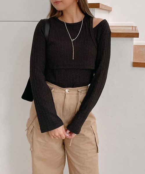 Vicente（ヴィセンテ）の「Layered rib tops（Tシャツ/カットソー・レディース・ブラック/グレー・FREE）」の16枚目の写真