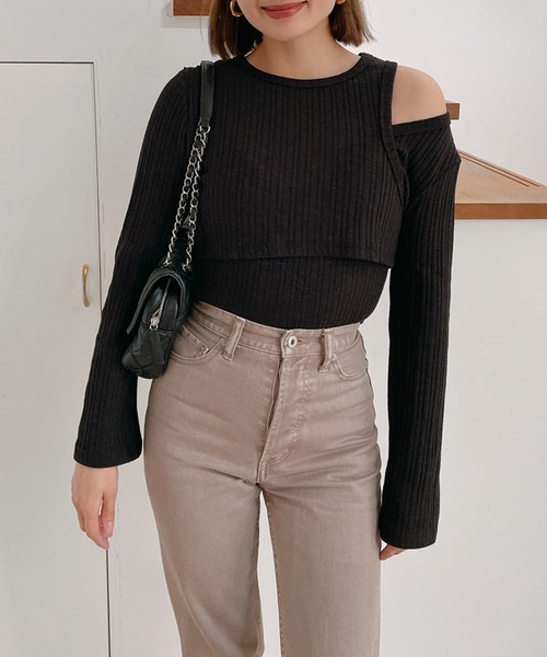 Vicente（ヴィセンテ）の「Layered rib tops（Tシャツ/カットソー・レディース・ブラック/グレー・FREE）」の5枚目の写真