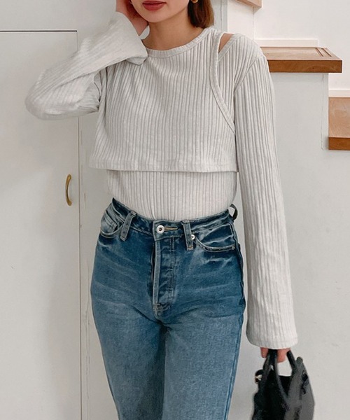 Vicente（ヴィセンテ）の「Layered rib tops（Tシャツ/カットソー・レディース・ブラック/グレー・FREE）」の18枚目の写真